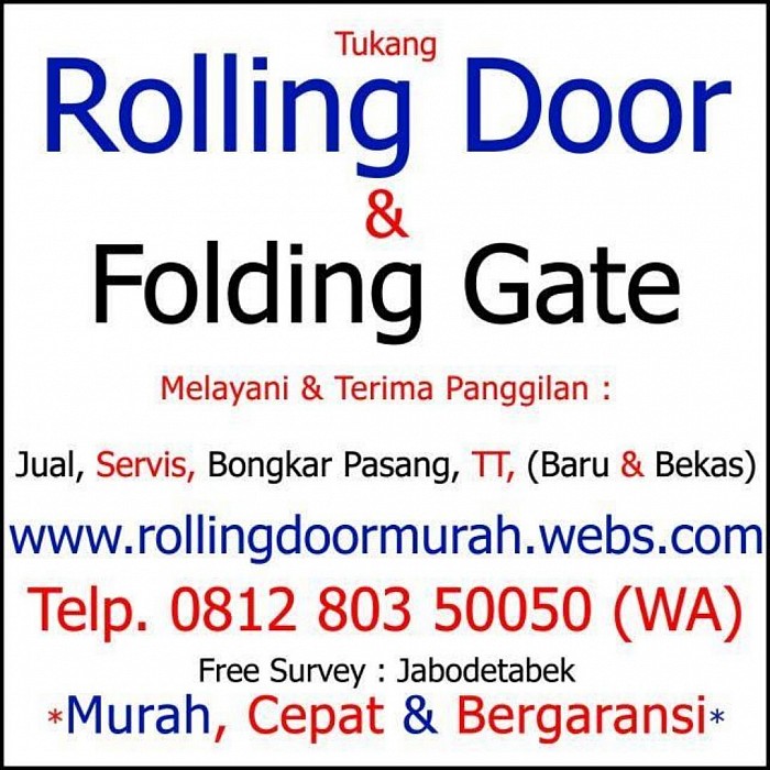 ROLLING DOOR & FOLDING GATE MURAH 081280350050 - panggilan cepat JABODETABEK 🙏🙏🙏 081280350050 - TUKANG LAS PANGGILAN, PEMASANGAN, JUAL, BELI, TT, SERVICE & BONGKAR PASANG : KONSTRUKSI BAJA, FOLDING GATE, HARMONIKA, ROLLING DOOR, ROLLING GRILLE, GARAGE DOOR, CANOPY, PAGAR, RAILLING TANGGA, BALKON, TERALIS, STAINLESS, SLIDING DOOR, PINTU GARASI, ATAP BAJA RINGAN, Tukang spesialis Jual Rolling door panggilan murah Jakarta, Tukang spesialis service rolling door panggilan murah jakarta, Tukang spesialis bongkar pasang rolling door panggilan murah Jakarta, Tukang spesialis Jual folding gate panggilan murah jakarta, Tukang spesialis service folding gate panggilan murah jakarta, Tukang spesialis bongkar pasang folding gate panggilan murah Jakarta  Call / WA: 081280350050 JASA SERVIS BONGKAR PASANG FOLDING GATE  ROLLING DOOR  TERIMA JASA SERVIS BONGKAR PASANG PINTU FOLDINGGATE DAN PESAN BARU PINTU FOLDINGGATE  DENGAN HARGA YANG BERSAHABAT. SERVIS BONGKAR PASANG FOLDINGGATE, SERVIS FOLDINGGATE. PESAN PINTU BARU FOLDINGGATE  SERVIS, SERVIS FOLDINGGATE. SERVIS BONGKAR PASANG FOLDINGGATE, SERVIS PESANAN BARU.     Servis pintu Foldingate dan Bongkar pasang pintu Foldinggate-Cepat- Berkualitas dan Bergaransi.:Pintu Foldinggate  yang Kami Jual dan Kami Service Antara Lain Pintu Foldinggate  Besi Pintu,Foldinggate Galpanis dan pintu Foldinggate Pintu Harmonika  Kerusakan FOLDING GATE yang   Sering Terjadi : Servis Bongkar Pasang  Pintu  Foldinggate  Macet Seret Susah Buka Tutup Servis Bongkar pasang   Silangan Patah-Patah, Bengkok-Bengkok Ancur Rusak. Servis Bongkar pasang   Bering atau Roda yang dah Auus Rusak  atau Miring. Servis Bongkar pasang Paka-Paku Ring-Ringnya pada Hilang. Servis Bongkar Pasang  Las-lasnya yang Terlepas Copot. Servis Bongkar Pasang Daun pintu  Foldingate Lepas Copot ngesrot ke Lantai atau ke Keramik. Servis bongkar pasang  Pintu Macet dan Tidak Bisa Mengunci.                       Samapai Saat ini sudah  RIBUAN ROLLING DOOR &  RIBUAN FOLDING GATE   yang   Telah  Kami  pasang & Service  atau Perbaiki Diseluruh wilayah Depok Jakarta Timur,Jakarta Selatan,Jabotabek  Khususnya  Pada Saat Akan ServicePintu Foldinggate Biasanya  Dilakukan Survey Sebelumnya diliat apa -apanya Barang/ Seperpak Foldinggate yang harus diganti Akan Tetapi pada Saat Survay Untuk Service  Foldinggate  Teknisi Kami Selalu Sedia dan Siap Menerangkan keluahan Anda.  Sehingga  Jika  HARGA Service  Pintu Foldinggate  Sudah DiACC atau Di Setujui  maka  peroses pengerjan service foldinggate dapat langsung di laksanakan  pada hari yang sama..              Dengan demikian peroses Service Bongkar Pasang Foldinggate Menjadi  lebih Cepat Dalam  hal Eksekusi Perbaikan . Untuk hasil  yang memuaskan, Service Bongkar pasang  Pintu Foldinggate  Di lakukan  Oleh  Tenaga Profesional dan Berpengalaman dalam menangani  Service bongkar pasang  pintu Foldinggate. Dengan demikian Pelanggan  yang Mengajukan Service Bongkar Pasang Foldinggate  akan Terjawab  keinginannya untuk  mengembalikannya fungsi pintu Foldinggate ke kondisi  90% seperti baru  yang dapat di pungsikkkan dengan baik  dan lancar. service bongkar pasang pintu foldinggate di kerjakan oleh Dua sampai Tiga  Orang yang berpengalaman dalam hal  Service bongkar pasang Pintu Foldinggate  itu  sendiri.  Sehingga setelah pintu foldimnggate di Service  kondisinya menjadi lebih baik. Banyak Tukang tukang Servis Foldinggate  di depok di jakarta  yang menawarkan jasa servis bongkar pasang pintu foldinggate  tetapi  setelah  diservice  mereka tidak memberi tahu atau memberikan arahan bagaimana menggunakan pintu Foldinggate  yang baik dan benar. agar awet dalam pemakaian. tukang service foldinggate harus memiliki sekil yang  cukup baik untuk mendapatkan hasil servis bongkar pasang  pintu foldinggate baik dan maksimal.   berbagai macam bahan dan ketebalan foldinggate berbagai macam foldinggate yang Kami jual diantara lain: Foldinggate polos besi tebal 0,4mm, Foldinggate polos besi tebel 0,5, Foldinggate polos besi tebal 0,8mm, foldinggate galvanis tebal    0,4mm, Foldinggate galvanis tebal    0,5  Rolling door galvanis biasa           Rolling door super biasa              Rolling door Alumunium             Pemasangan Foldingate ,servics  Foldinggate  bongkar pasang  Foldinggate di kerjakan  oleh Tenaga  kerja  yang  handal dan berpengalaman dibidangnya. ahli service rolling door murah Jakarta selatan,barat,utara,timur,pusat. service rolling door, folding gate murah jakarta, bogor, depok, bekasi  jual & jasa service rolling door jakarta termurah        harga jasa service folding gate murah, ahli service rolling door tukang service folding gate, folding door jakarta selatan, utara, barat, timur, pusat, spesialis specialist garasi door murah, rolling door mesin otomatis listrik Jakarta dan folding gate murah, cat rolling door mesin, chain block, takel, rolling grille, one sheet, full perforated manual atau automatic, bolong-bolong, bongkar pasang dan pengecatan rolling folding serta ganti kunci rolling door, folding gate dan pintu kaca, Kami juga melayani jasa cuci sofa & karpet kantor, huruf timbul stainless, akrilik, kuningan dan instalasi listrik, jaringan lan dan wireless, jasa pasang wifi, hotspot, mikrotik dan jasa bongkar pasang canopy, jasa bongkar pasang partisi pintu kaca tempered & gypsum, tukang atau sipil untuk rumah, gedung, industri, rekolah, gudang, ruko, kantor, rumah ibadah, mall, pasar, dll, lokasi jabodetabek, Jakarta selatan, barat, timur, utara, pusat, bekasi, depok, sunter, kali malang, pulogadung, kelapagading, cempaka putih, manggadua, kota, otista, kramatjati, condet, cilandak, pasar rebo, cawang, kalibata, tebet, pancoran, saharjo, kuningan, mampang, buncit, blokm, bloks, kemang, jagakarsa, ragunan, siaga, lenteng agung, pasar minggu, pasar raya, rebo, fatmawati, radio dalam, senayan, cipete raya, grand wijaya center, pondok indah, slipi, grogol, kebonjeruk, jalan panjang.  Wilayah layanan jual & service rolling door takel kami meliputi seluruh plaza & pasar sejabodetabek, Jakarta, bogor, bekasi, depok, tangerang  , Jakarta selatan, Jakarta timur, Jakarta barat, Jakarta utara, Jakarta pusat rolling door murah, rolling door termurah  , rolling door paling murah, jual & service rolling door termurah  , jual & service rolling door murah, jual & service rolling door paling murah, pasang rolling door termurah , pasang rolling door murah  , pasang rolling door paling murah , harga rolling door termurah, harga rolling door murah, harga rolling door paling murah  , specialist pasang rolling door murah , specialist pasang polling door termurah , specialist pasang rolling door paling murah , service rolling door termurah  , service rolling door murah , service rolling door paling murah , ahli pasang rolling door termurah  , ahli pasang rolling door murah , ahli pasang rolling door paling murah , specialist service rolling door murah, specialist service rolling door termurah, specialist service rolling door paling murah  , bongkar pasang rolling door termurah  , bongkar pasang rolling door murah , bongkar pasang rolling door paling murah , jasa service rolling door termurah , jasa service rolling door murah  , jasa service rolling door paling murah , service & pasang rolling door termurah , service & pasang rolling door murah  , service & pasang rolling door paling termurah, folding gate murah  , folding gate termurah , folding gate paling termurah  , jual & service folding gate murah  , jual & service folding gate termurah , jual & service folding gate paling termurah , jual folding gate murah  , jual folding gate termurah , jual folding gate paling murah , pasang folding gate termurah, pasang folding gate murah , pasang folding gate paling murah  , harga folding gate murah, harga folding gate termurah , harga folding gate paling murah , specialist pasang folding gate murah  , specialist pasang folding gate termurah, specialist pasang folding gate paling murah, service folding gate murah , service folding gate termurah, service folding gate paling termurah  , ahli pasang folding gate murah  , ahli pasang folding gate termurah, ahli pasang folding gate paling termurah, specialist service folding gate murah, specialist service folding gate termurah  , specialist service folding gate paling termurah, bongkar pasang folding gate murah, bongkar pasang folding gate termurah  , bongkar pasang folding gate paling termurah, jasa service folding gate murah, jasa service folding gate termurah, jasa service folding gate paling termurah  , service & pasang  folding gate murah, service & pasang folding gate termurah  , service & pasang folding gate paling termurah,  Bagi anda yang membutuhkan pemasangan BARU atau SERVICE ROLLING DOOR & FOLDING GATE dengan harga paket yang sangat super murah... kami melayani pemasangan BARU atau SERVICE ROLLING DOOR & FOLDING GATE untuk rumah, Gedung, Industri, Sekolah, Ruko, Kantor, Rumah ibadah, Mall, Pasar, dll... dengan dukungan Teknisi yg Handal & berpengalaman dibidangnya. Dapatkan penawaran khusus dengan harga special murah & termurah dari Kami dengan harga paket yang sangat super murah... Kami melayani Jual rolling door, Service rolling door & Bongkar pasang rolling door dengan harga termurah, terbaik, berkualitas & bergaransi. Rolling door yang kami jual antara lain : rolling door one sheet full perforated ( bolong-bolong full) , rolling door one sheet kombinasi perforated ( bolong-bolong ditengah saja) , rolling door mesin, rolling door otomatis, rolling door electric motor operator, rolling door manual chain block operator, rolling door industri, rolling door semi perforated, rolling door full perforated, rolling door besi, rolling door galvalum, rolling door alumunium, rolling grille stainless & rolling grille alumuium. Berbagai macam ketebalan rolling door yang kami jual antara lain: rolling door 0, 3mm, rolling door 0, 35mm, rolling door 04mm, rolling door 0, 5mm, rolling door 0, 6mm, rolling door 0, 8mm, rolling door 1mm, rolling door 1, 2mm, rolling door 1, 4mm. Pemasangan rolling door, service rolling door maupun bongkar pasang rolling door Kawasan kami meliputi seluruh wilayah Indonesia a/ l: jakarta pusat, jakarta barat, jakarta timur, jakarta utara, jakarta selatan, tebet, kuningan, mampang, pasar minggu, tb simatupang, cilandak, kemang, cililitan, cawang, pulo gadung, kelapa gading, sunter, tanjung priok, cempaka putih, rawamangun, pondok kopi, klender, jatiwaringin, jati bening, pondok gede, lubang buaya, pinang ranti, kampung makasar, halim, bambu apus, ceger, kelapa dua wetan, lenteng agung, gatot subroto, cakung, ciledug, babelan, glodok, sudirman, kuningan, tanah abang, cinere, fatmawati, blok m, pancoran, kramat jati, cibubur, cipayung, bambu apus, ceger, manggarai, salemba, cipete, pondok labu, scbd, pasar rebo, cijantung, cipayung, ciracas, kemayoran, jagakarsa, ragunan, kebagusan, srengseng, cipulir, condet, tb simatupang, halim, cipinang, jatinegara, pasar senen, kemayoran, bungur, ciganjur, pademangan, ancol, mangga dua, gambir, matraman, kramat raya, gunung sahari, hayam wuruk, gajah mada, thamrin, tanah abang, kebon kacang, kebon jeruk, meruya, slipi, joglo, grogol, cengkareng, daan mogot, kapuk, pesing, pejompongan, senayan, parung, bogor, cileungsi, cimanggis, tangerang, bintaro, bsd, ciputat, depok, citayam, tambun, cibitung, lemah abang, sukatani, bekasi, cikarang dll. jasa service folding gate termurah Jakarta timur, barat, selatan, utara, pusat.                                                  service folding gate dengan berbagai mcam kerusakan dan keluhan, folding gate macet,robek,roda rusak,silangan patah dan lain lain. kami juga menerima pemasangan folding gate baru dengan berbagai macam bahan,slat galvalum,slat besi,dan lainnya. Murah,Free survey dan bergaransi rolling door murah, rolling door termurah, rolling door paling murah, jual & service rolling door termurah, jual & service rolling door murah, jual & service rolling door paling murah, pasang rolling door termurah, pasang rolling door murah , pasang rolling door paling murah, harga rolling door termurah, harga rolling door murah, harga rolling door paling murah, specialist pasang rolling door murah, specialist pasang rolling door termurah, specialist pasang rolling door paling murah, service rolling door termurah, service rolling door murah, service rolling door paling murah, ahli pasang rolling door termurah, ahli pasang rolling door murah, ahli pasang rolling door paling murah, specialist service rolling door murah, specialist service rolling door termurah, specialist service rolling door paling murah, bongkar pasang rolling door termurah, bongkar pasang rolling door murah, bongkar pasang rolling door paling murah, jasa service rolling door termurah, jasa service rolling door murah, jasa service rolling door paling murah, service & pasang rolling door termurah, service & pasang rolling door murah, service & pasang rolling door paling termurah, tukang servis rolling door murah, tukang servis rolling door termurah, tukang servis rolling door paling murah, jasa service rolling door murah, jasa service rolling door termurah, jasa service rolling door paling murah, ahli pasang rolling door murah, ahli pasang rolling door termurah, ahli pasang rolling door paling murah, spesialis servis rolling door murah, spesialis servis rolling door termurah, spesialis servis rolling door paling murah, jual rolling door murah, jual rolling door termurah, jual rolling door paling murah, folding gate murah, folding gate termurah, folding gate paling termurah, jual & Service folding gate murah, jual & service folding gate termurah, jual & service folding gate paling termurah , jual folding gate murah , jual folding gate termurah, jual folding gate paling murah, pasang folding gate termurah, pasang folding gate murah, pasang folding gate paling murah, harga folding gate murah, harga folding gate termurah, harga folding gate paling murah, specialist pasang folding gate murah, specialist pasang folding gate termurah, specialist pasang folding gate paling murah, service folding gate murah, service folding gate termurah, service folding gate paling termurah, ahli pasang folding gate murah, ahli pasang folding gate termurah, ahli pasang folding gate paling termurah, specialist service folding gate murah, specialist service folding gate termurah, specialist service folding gate paling termurah, bongkar pasang folding gate murah, bongkar pasang folding gate termurah, bongkar pasang folding gate paling termurah, jasa service folding gate murah, jasa service folding gate termurah, jasa service folding gate paling termurah, service & pasang folding gate murah, service & pasang folding gate termurah, service & pasang folding gate termurah, tukang servis folding gate paling murah, jasa service folding gate murah, jasa service folding gate termurah, jasa service folding gate paling murah, ahli pasang folding gate murah, ahli pasang folding gate termurah, ahli pasang folding gate paling murah, spesialis servis folding gate murah, spesialis servis folding gate termurah, spesialis servis folding gate paling murah, jual folding gate murah, jual folding gate termurah, jual folding gate paling murah,  Bagi anda yang membutuhkan pemasangan BARU atau SERVICE ROLLING DOOR & FOLDING GATE dengan harga paket yang sangat super murah... kami melayani pemasangan BARU atau SERVICE ROLLING DOOR & FOLDING GATE untuk rumah, Gedung, Industri, Sekolah, Ruko, Kantor, Rumah ibadah, Mall, Pasar, dll... dengan dukungan Teknisi yg Handal & berpengalaman dibidangnya. Dapatkan penawaran khusus dengan harga special murah & termurah dari Kami dengan harga paket yang sangat super murah... Kawasan kami meliputi seluruh wilayah Indonesia a/ l: jakarta Pusat, Jakarta Barat, Jakarta Timur, Jakarta Utara, Jakarta Selatan, Tebet, Kuningan, Mampang, Pasar Minggu, TB Simatupang, Cilandak, Kemang, Cililitan, Cawang, Pulo Gadung, kelapa gading, Sunter, tanjung priok, cempaka putih, rawamangun, pondok kopi, klender, jatiwaringin, jati bening, pondok gede, lubang buaya, pinang ranti, kampung makasar, halim, bambu apus, ceger, kelapa dua wetan, Lenteng Agung, Gatot Subroto, Cakung, ciledug, babelan, Glodok, Sudirman, kuningan, tanah Abang, Cinere, Fatmawati, Blok M, pancoran, Kramat jati, Cibubur, cipayung, bambu apus, ceger, Manggarai, Salemba, Cipete, pondok labu, SCBD, pasar rebo, cijantung, cipayung, ciracas, kemayoran, jagakarsa, ragunan, kebagusan, srengseng, cipulir, condet, TB Simatupang, halim, cipinang, jatinegara, pasar senen, kemayoran, bungur, ciganjur, pademangan, ancol, mangga dua, gambir, matraman, kramat raya, gunung sahari, hayam wuruk, gajah mada, thamrin, tanah abang, kebon kacang, kebon jeruk, meruya, slipi, joglo, grogol, cengkareng, daan mogot, kapuk, pesing, pejompongan, senayan, Parung, Bogor, Cileungsi, Cimanggis, Tangerang, Bintaro, BSD, Ciputat, Depok, Citayam, tambun, cibitung, lemah abang, sukatani, Bekasi, Cikarang, Gajah Mada Plaza, ITC Cempaka Mas, Menteng Plaza, Plaza Indonesia, EX Plaza Indonesia, Sarinah Plaza, Grand Indonesia Shopping Town, Plaza Atrium, Lifestyle X' nter, Senayan City, Plaza Senayan, Mangga Dua Pasar Pagi, Mall Mangga Dua, Harco Mas Mangga Dua, Mangga Dua Square, ITC Roxy Mas, MGK Kemayoran, Thamrin City, Atrium Senen, Pasar Tanah Abang , ITC Mangga Dua, Mall Kelapa Gading I - III & V, Mall Sunter, Pluit Village, Pasar Pagi Mangga Dua, WTC Mangga Dua, Pluit Junction, Mall Artha Gading, Sports Mall Kelapa Gading, Kelapa Gading Trade Center, Mall of Indonesia, Emporium Pluit, La Piazza, Mangga Dua Square, Kramat Jati Indah Plaza, Ramayana Kramat Jati Indah, Cibubur Junction, Cibubur Square, Pusat Grosir Cililitan, Pusat Grosir Jatinegara, Tamini Square, MT Haryono Square, Pulogadung Trade Center, Mal Graha Cijantung, Arion Mall, Buaran Plaza, Rawamangun Square, Arion Plaza, Ramayana Perumnas Klender, Mall CitraGrand, Lindeteves Trade Center, Glodok Plaza, Harco Glodok, Lokasari Plaza, Mall Ciputra, Mall Daan Mogot, Mall Puri Indah, Mall Taman Anggrek, Slipi Jaya Plaza, Mall Taman Palem, St Moritz Mall, Central Park Jakarta, Seasons City, PX Pavillion, Mal Kalibata, Cilandak Town Square, Mal Cilandak, Bintaro Plaza, Blok M Plaza, Blok M Square, ITC Fatmawati, ITC Kuningan, ITC Ambasador, Mal Ambassador, Mall Blok M, Pondok Indah Mall I & II, Melawai Plaza, Pasaraya Manggarai, pacific Place, Plaza Semanggi, Setiabudi One, ITC Permata Hijau, Pejaten Village, Gandaria City, City Walk Sudirman, Epicentrum Walk Rasuna, Ciputra World Jakarta, Kota Kasablanka, Kuningan City, Gajah Mada Plaza, ITC Cempaka Mas ( Carrefour Dept. Store) , Menteng Plaza, Plaza Indonesia ( PI) , EX Plaza Indonesia, Sarinah Plaza, Grand Indonesia, Shopping Town, Atrium Plaza, Lifestyle X' nter / f’ X ( Dulu Sudirman Palace) , Senayan City, Plaza Senayan, Dusit Mangga Dua / Le Grandeur Mangga Dua Hotel, Mall Mangga Dua, Harco Mas Mangga Dua, Mangga Dua Square ( Carrefour Dept. Store) , ITC Roxy Mas, Mega Glodok Kemayoran / MGK, Kemayoran, Thamrin City, Pasar Tanah Abang, Pusat Pertokoan Duta Merlin, ITC Mangga Dua, Mall Kelapa Gading I & III, Mall Sunter, Pluit Village, Pasar Pagi Mangga Dua, WTC Mangga Dua, Pluit Junction, Mall Artha Gading, Sports Mall Kelapa Gading, Kelapa Gading Trade Center, Kelapa Gading Hypermall, Mall of Indonesia / MOI, Mall Emporium Pluit, La Piazza / Lapiz, Mall Kalibata, Cilandak Town Square / Citos, Mall Cilandak, Bintaro Plaza, Blok M Plaza, Blok M Square, ITC Fatmawati, ITC Kuningan, ITC Ambasador, Mall Ambasador, Mall Blok M, Pondok Indah Mall I & II / PIM, Melawai Plaza, Pasaraya Manggarai, Pacific Place, Plaza Semanggi, Setiabudi One, ITC Permata Hijau, Pejaten Village, Gandaria City, City Walk Sudirman, Epicentrum Walk Rasuna, Tendean Plaza, Pasar Bata Putih, Pasar Raya Dept. Store, Lindeteves Trade Center / LTC Glodok, Glodok Plaza, Harco Glodok, Lokasari Plaza, Mall Ciputra ( d/ h Citraland Mall) , Mall Daan Mogot, Mall Puri Indah, Mall Taman Anggrek, Slipi Jaya Plaza, Mall Taman Palem, St Moritz Mall ( Dibuka Tahun 2013) , Central Park Jakarta, Seasons City, PX Pavillion, Roxy Mas Square, Pinangsia Plaza, Kramat Jati Indah Plaza / KJI Plaza, Ramayana Kramat Jati Indah, Cibubur Junction, Cibubur Square, Pusat Grosir Cililitan / PGC, Pusat Grosir Jatinegara / PGJ, Tamini Square, MT Haryono Square, Pulogadung Trade Center / PTC, Mall Graha Cijantung, Arion Plaza, Buaran Plaza / BP, Mall Citra Klender, Rawamangun Square, Grand Cakung, Pasar Perumnas Klender, Plaza Ekalokasari, Botani Square, Bogor Plaza, Bogor Trade Mall, Plaza Jambu Dua, Bogor Indah Plaza, Bellanova Country Mall, Depok Town Square / Detos, ITC Depok, Mall Cinere, Mall Depok, Margo City, Plaza Depok, ACE-Index Building, Tangerang City, Metropolis Town Square, Supermal Karawaci, CBD Ciledug, City Mall Mauk, BSD Junction, ITC BSD, Summarecon Mal Serpong, Plaza BSD, Bintaro Plaza, WTC Matahari, Giant Melati Mas, Giant BSD City, Teraskota, Plaza Serpong, Living World Alam Sutera, BSD Square, Mall Alam Sutera, Grand Mall Bekasi, Bekasi Trade Centre, Carrefour Harapan Indah, Mall Lippo Cikarang, Bekasi Square, Mall Metropolitan / MM, Mega Bekasi Hypermall, Bekasi Cyber Park, Sentra Grosir Cikarang, Plaza Pondok Gede. dll. Tukang service folding gate murah FREE SURVE DAN BERGARANSI  Bagi anda yang membutuhkan pemasangan BARU atau SERVICE ROLLING DOOR & FOLDING GATE dengan harga paket yang sangat super murah... kami melayani pemasangan BARU atau SERVICE ROLLING DOOR & FOLDING GATE untuk rumah, Gedung, Industri, Sekolah, Ruko, Kantor, Rumah ibadah, Mall, Pasar, dll... dengan dukungan Teknisi yg Handal & berpengalaman dibidangnya. Dapatkan penawaran khusus dengan harga special murah & termurah dari Kami dengan harga paket yang sangat super murah... Kami melayani Jual rolling door, Service rolling door & Bongkar pasang rolling door dengan harga termurah, terbaik, berkualitas & bergaransi. Rolling door yang kami jual antara lain : rolling door one sheet full perforated (bolong-bolong full), rolling door one sheet kombinasi perforated (bolong-bolong ditengah saja), rolling door mesin, rolling door otomatis, rolling door electric motor operator, rolling door manual chain block operator, rolling door industri, rolling door semi perforated, rolling door full perforated, rolling door besi, rolling door galvalum, rolling door alumunium, rolling grille stainless & rolling grille alumuium. Berbagai macam ketebalan rolling door yang kami jual antara lain: rolling door 0, 3mm, rolling door 0, 35mm, rolling door 04mm, rolling door 0, 5mm, rolling door 0, 6mm, rolling door 0, 8mm, rolling door 1mm, rolling door 1, 2mm, rolling door 1, 4mm. Pemasangan rolling door, service rolling door maupun bongkar pasang rolling door Kawasan kami meliputi seluruh wilayah Indonesia a/l: jakarta Pusat, Jakarta Barat, Jakarta Timur, Jakarta Utara, Jakarta Selatan, Tebet, Kuningan, Mampang, Pasar Minggu, TB Simatupang, Cilandak, Kemang, Cililitan, Cawang, Pulo Gadung, kelapa gading, Sunter, tanjung priok, cempaka putih, rawamangun, pondok kopi, klender, jatiwaringin, jati bening, pondok gede, lubang buaya, pinang ranti, kampung makasar, halim, bambu apus, ceger, kelapa dua wetan, Lenteng Agung, Gatot Subroto, Cakung, ciledug, babelan, Glodok, Sudirman, kuningan, tanah Abang, Cinere, Fatmawati, Blok M, pancoran, Kramat jati, Cibubur, cipayung, bambu apus, ceger, Manggarai, Salemba, Cipete, pondok labu, SCBD, pasar rebo, cijantung, cipayung, ciracas, kemayoran, jagakarsa, ragunan, kebagusan, srengseng, cipulir, condet, TB Simatupang, halim, cipinang, jatinegara, pasar senen, kemayoran, bungur, ciganjur, pademangan, ancol, mangga dua, gambir, matraman, kramat raya, gunung sahari, hayam wuruk, gajah mada, thamrin, tanah abang, kebon kacang, kebon jeruk, meruya, slipi, joglo, grogol, cengkareng, daan mogot, kapuk, pesing, pejompongan, senayan, Parung, Bogor, Cileungsi, Cimanggis, Tangerang, Bintaro, BSD, Ciputat, Depok, Citayam, tambun, cibitung, lemah abang, cikarang.  Tukang service folding gate, rolling door murah  jual & jasa service rolling door murah jakarta &   jasa service harga ahli tukang folding gate dan folding door termurah jakarta , spesialis specialist garasi door otomatis, rolling door mesin, chain block, takel, rolling grille, one sheet, full perforated, bolong-bolong, manual atau automatic, bongkar pasang ganti kunci cat rolling dan folding. Kami juga melayani jasa instalasi listrik, pabx, jaringan lan dan wireless, jasa pasang wifi, hotspot, mikrotik dan jasa bongkar pasang reklame , billboard & neon box, canopy, jasa bongkar pasang partisi pintu kaca tempered & gypsum, tukang atau sipil plumbing, ac untuk rumah, gedung, industri, rekolah, gudang, ruko, kantor, rumah ibadah, mall, pasar, dll, lokasi jabodetabek, jakarta selatan, utara, barat, timur, pusat, bekasi, depok, sunter, kali malang, pulogadung, kelapagading, cempaka putih, manggadua, kota, otista, kramatjati, condet, cilandak, pasar rebo, cawang, kalibata, tebet, pancoran, saharjo, kuningan, mampang, buncit, blokm, bloks, kemang, jagakarsa, ragunan, siaga, lenteng agung, pasar minggu, pasar raya, rebo, fatmawati, radio dalam, senayan, cipete raya, grand wijaya center, pondok indah, slipi, grogol,  HARGA PROMOSI….   Jasa pemasangan baru, jual service dan bongkar pasang ROLLING DOOR, ROLLING GRILLE, HARMONIKA, FOLDING GATE, Note : harga di tentukan setelah dilakukan pengecekan  / survei dan dihitung dari sparepart dan kesulitan kerja,   dengan  tenaga ahli & profesional kami Melayani panggilang SeJabodetabek Jakarta barat, jakarta selatan, jakarta pusat, jakarta timur, jakarta utara, bekasi, tangerang, depok, bogor, A/L tukang rolling door cengkareng, tukang rolling door semanan, tukang rolling door murah taman palem, tukang rolling door murah kalideras, tukang rolling door murah daan mogot, tukang rolling door murah pesing, tukang rolling door murah jelambar, tukang rolling door murah rawa buaya, tukang rolling door murah, puri kembangan, tukang rolling door murah, duri kosambi, tukang rolling door murah karang tengah, tukang rolling door murah meruya, tukang rolling door murah joglo, tukang rolling door murah kedoya, tukang rolling door murah kebon jeruk, tukang rolling door murah srengseng, tukang rolling door murah kelapa dua, tukang rolling door murah pos pengumben, tukang rolling door murah rawa belong, tukang rolling door murah palmerah, tukang rolling door murah slipi, tukang rolling door murah kemanggisan, tukang rolling door murah tomang, tukang rolling door murah tanjung duren, tukang rolling door murah grend ville, tukang rolling door murah grogol, tukang rolling door murah permata hijau, tukang rolling door murah kebayoran lama, tukang rolling door murah kebayoran baru, tukang rolling door murah cipulir, tukang rolling door murah ululjami, tukang rolling door murah senayan, tukang rolling door murah pakubuwono, tukang rolling door murah hang lekir, tukang rolling door murah mayestik, tukang rolling door murah bulungan, tukang rolling door murah melawai, tukang rolling door murah panglima polim, tukang rolling door murah radio dalam, tukang rolling door murah gandaria, tukang rolling door murah pondok indah, tukang rolling door murah pondok pinang, tukang rolling door murah blok m, tukang rolling door murah darmawangsa, tukang rolling door murah panglima polim, tukang rolling door murah fatmawati, tukang rolling door murah cipete, tukang rolling door murah cilandak, tukang rolling door murah lebak bulus, tukang rolling door murah tb simatupang, tukang rolling door pondok labu, tukang rolling door ragunan, tukang rolling door murah srengseng sawah, tukang rolling door murah kebagusan, tukang rolling door murah jagakarsa, tukang rolling door murag lenteng agung, tukang rolling door murah tanjung barat, tukang rolling door murah pasar minggu, tukabg rolling door murah kalibata, tukang rolling door murah duren tiga, tukang rolling door murah mampang, tukang rolling door murah kapten tendean, tukang rolling door murah pejaten, tukang rolling  door murah jatipadang, tukang rolling door murah bangka, tukang rolling door murah kemang, tukang rolling door murah ampera, tukang rolling door murah pancoran, tukang rolling door murah tebet, tekang rolling door murah saharjo, tukang rolling door murah manggarai, tukang rolling door murah semanggi, tukang rolling door murah kuningan, tukang rolling door murah cawang, tukang rolling door murah dewisartika, tukang rolling door murah uki, tukang rolling door murah cililitan, tukang rolling door murah condet, tukang rolling door murah cijantung, tukang rolling door murah kramat jati, tukang rolling door murah pondok gede, tukang rolling door murah kalimalang, tukang rolling door murah duren sawit, tukang rolling door jatiwaringin, tukang rolling door cipinang, tukang rolling door pondok bambu, tukang rolling door gembrong, tukang rolling door jatinegara  tukang rolling door prumpung, tukang rolling door otista, tukang rolling door kampung melayu, tukang rolling door pramuka, tukang rolling door matraman, tukang rolling door utan kayu, tukang rolling door pemuda, tukang rolling door rawamangun, tukang rolling door kebon nanas, tukang rolling door salemba, tukang rolling door percetakan negara, tukang rolling door paseban, tukang rolling door galur, tukang rolling door tanah tinggi, tukang rolling door cempaka putih, tukang rolling door gunung sahari, tukang rolling door kemayoran, tukang rolling door pasar baru, tukang rolling door mangga besar, tukang rolling door sawah besar, tukang rolling door mangga besar, tukang rolling door pecenongan, tukang rolling door harmoni, tukang rolling door petojo, tukang rolling door cideng, tukang rolling door tanah abang, tukang rolling door kota bambu, tukang rolling door kebon kacang, tukang rolling door kebon melati, tukang rolling door sarinah, tukang rolling door kebon sirih, tukang rolling door cikini, tukang rolling door menteng, tukang rolling door bendungan hilir ( benhil ) tukang rolling door setia budi, tukang rolling door casablanka, tukang rolling door petamburan.  jual & jasa service rolling door murah   jakarta &   jual huruf timbul stainless, akrilik, kuningan harga jasa service folding gate ahli service rolling door tukang service folding gate dan folding door termurah jakarta , spesialis specialist garasi door, rolling door otomatis dan folding gate, cat rolling door mesin, chain block, takel, rolling grille, one sheet, full perforated manual atau automatic, bolong-bolong, bongkar pasang dan pengecatan rolling folding serta ganti kunci rolling door, folding gate dan pintu kaca. Kami juga melayani jasa instalasi listrik, jaringan lan dan wireless, jasa pasang wifi, hotspot, mikrotik dan jasa bongkar pasang canopy, jasa bongkar pasang partisi pintu kaca tempered & gypsum, tukang atau sipil untuk rumah, gedung, industri, rekolah, gudang, ruko, kantor, rumah ibadah, mall, pasar, dll, lokasi jabodetabek, jakarta selatan, utara, barat, timur, pusat, bekasi, depok, sunter, kali malang, pulogadung, kelapagading, cempaka putih, manggadua, kota, otista, kramatjati, condet, cilandak, pasar rebo, cawang, kalibata, tebet, pancoran, saharjo, kuningan, mampang, buncit, blokm, bloks, kemang, jagakarsa, ragunan, siaga, lenteng agung, pasar minggu, pasar raya, rebo, fatmawati, radio dalam, senayan, cipete raya, grand wijaya center, pondok indah, slipi, grogol, kebonjeruk, jalan panjang.                                                                                                                                                                          jasa service rolling door termurah Jakarta  timur, barat, utara, selatan, pusat.                                                             FREE SURVEY DAN BERGARANSI, Bagi anda yang membutuhkan pemasangan BARU atau SERVICE ROLLING DOOR & FOLDING GATE dengan harga paket yang sangat super murah. Kawasan kami meliputi seluruh wilayah Indonesia a/l: jakarta Pusat, Jakarta Barat, Jakarta Timur, Jakarta Utara, Jakarta Selatan, Tebet, Kuningan, Mampang, Pasar Minggu, TB Simatupang, Cilandak, Kemang, Cililitan, Cawang, Pulo Gadung, kelapa gading, Sunter, tanjung priok, cempaka putih, rawamangun, pondok kopi, klender, jatiwaringin, jati bening, pondok gede, lubang buaya, pinang ranti, kampung makasar, halim, bambu apus, ceger, kelapa dua wetan, Lenteng Agung, Gatot Subroto, Cakung, ciledug, babelan, Glodok, Sudirman, kuningan, tanah Abang, Cinere, Fatmawati, Blok M, pancoran, Kramat jati, Cibubur, cipayung, bambu apus, ceger, Manggarai, Salemba, Cipete, pondok labu, SCBD, pasar rebo, cijantung, cipayung, ciracas, kemayoran, jagakarsa, ragunan, kebagusan, srengseng, cipulir, condet, TB Simatupang, halim, cipinang, jatinegara, pasar senen, kemayoran, bungur, ciganjur, pademangan, ancol, mangga dua, gambir, matraman, kramat raya, gunung sahari, hayam wuruk, gajah mada, thamrin, tanah abang, kebon kacang, kebon jeruk, meruya, slipi, joglo, grogol, cengkareng, daan mogot, kapuk, pesing, pejompongan, senayan, Parung, Bogor, Cimanggis, Tangerang, Bintaro, BSD, Ciputat, Depok, Citayam, tambun, cibitung, lemah abang, sukatani, Bekasi, Cikarang. Gajah Mada Plaza, ITC Cempaka Mas, Menteng Plaza, Plaza Indonesia, EX Plaza Indonesia, Sarinah Plaza, Grand Indonesia Shopping Town, Plaza Atrium, Lifestyle X'nter, Senayan City, Plaza Senayan, Mangga Dua Pasar Pagi, Mall Mangga Dua, Harco Mas Mangga Dua, Mangga Dua Square, ITC Roxy Mas, MGK Kemayoran, Thamrin City, Atrium Senen, Pasar Tanah Abang , ITC Mangga Dua, Mall Kelapa Gading, Mall Sunter, Pluit Village, Pasar, WTC Mangga Dua, Pluit Junction, Mall Artha Gading, Sports Mall Kelapa Gading, Kelapa Gading Trade Center, Mall of Indonesia, Emporium Pluit, La Piazza, Mangga Dua Square, Kramat Jati Indah Plaza, Ramayana Kramat Jati Indah, Cibubur Junction, Cibubur Square, Pusat Grosir Cililitan, Pusat Grosir Jatinegara, Tamini Square, MT Haryono Square, Pulogadung Trade Center, Mal Graha Cijantung, Arion Mall, Buaran Plaza, Rawamangun Square, Arion Plaza, Ramayana Perumnas Klender, Mall CitraGrand, Lindeteves Trade Center, Glodok Plaza, Harco Glodok, Lokasari Plaza, Mall Ciputra, Mall Daan Mogot, Mall Puri Indah, Mall Taman Anggrek, Slipi Jaya Plaza, Mall Taman Palem, St Moritz Mall, Central Park Jakarta, Seasons City, PX Pavillion, Mal Kalibata, Cilandak Town Square, Mal Cilandak, Bintaro Plaza, Blok M Plaza, Blok M Square, ITC Fatmawati, ITC Kuningan, ITC Ambasador, Mal Ambassador, Mall Blok M, Pondok Indah Mall I & II, Melawai Plaza, Pasaraya Manggarai, pacific Place, Plaza Semanggi, Setiabudi One, ITC Permata Hijau, Pejaten Village, Gandaria City, City Walk Sudirman, Epicentrum Walk Rasuna, Ciputra World Jakarta, Kota Kasablanka, Kuningan City, Gajah Mada Plaza, ITC Cempaka Mas (Carrefour Dept. Store), Menteng Plaza, Plaza Indonesia (PI), EX Plaza Indonesia, Sarinah Plaza, Grand Indonesia, Shopping Town, Atrium Plaza, Lifestyle X'nter / f’X (Dulu Sudirman Palace), Senayan City, Plaza Senayan, Dusit Mangga Dua / Le Grandeur Mangga Dua Hotel, Mall Mangga Dua, Harco Mas Mangga Dua, Mangga Dua Square (Carrefour Dept. Store), ITC Roxy Mas, Mega Glodok Kemayoran, Thamrin City, Pasar Tanah Abang, Pusat Pertokoan Duta Merlin, ITC Mangga Dua, Mall Kelapa Gading I & III, Mall Sunter, Pluit Village, Pasar Pagi Mangga Dua, WTC Mangga Dua, Pluit Junction, Mall Artha Gading, Sports Mall Kelapa Gading, Kelapa Gading Trade Center, Kelapa Gading Hypermall, Mall of Indonesia / MOI, Mall Emporium Pluit, La Piazza / Lapiz, Mall Kalibata, Cilandak Town Square / Citos, Mall Cilandak, Bintaro Plaza, Blok M Plaza, Blok M Square, ITC Fatmawati, ITC Kuningan, ITC Ambasador, Mall Ambasador, Mall Blok M, Pondok Indah Mall I & II / PIM, Melawai Plaza, Pasaraya Manggarai, Pacific Place, Plaza Semanggi, ITC Permata Hijau, Pejaten Village, Gandaria City, City Walk Sudirman, Epicentrum Walk Rasuna, Tendean Plaza, Pasar Bata Putih, Pasar Raya Dept. Store, Lindeteves Trade Center / LTC Glodok, Glodok Plaza, Harco Glodok, Lokasari Plaza, Mall Ciputra (d/h Citraland Mall), Mall Daan Mogot, Mall Puri Indah, Mall Taman Anggrek, Slipi Jaya Plaza, Mall Taman Palem, St Moritz Mall, Central Park Jakarta, Seasons City, PX Pavillion, Roxy Mas Square, - lihat pin bbm di atas kontak penjual - Plaza, Kramat Jati Indah Plaza / KJI Plaza, Ramayana Kramat Jati Indah, Cibubur Junction, Cibubur Square, Pusat Grosir Cililitan / PGC, Pusat Grosir Jatinegara / PGJ, Tamini Square, MT Haryono Square, Pulogadung Trade Center / PTC, Mall Graha Cijantung, Arion Plaza, Buaran Plaza / BP, Mall Citra Klender, Rawamangun Square. dll.  jasa service rolling door termurah, folding gate murah jakarta               jual jasa service rolling door murah  jakarta termurah,   jasa service harga ahli tukang folding gate dan folding door termurah jakarta , spesialis specialist garasi rolling door mesin, takel, rolling grille, one sheet, full perforated, bolong-bolong, manual atau automatic, bongkar pasang ganti kunci cat rolling dan folding. canopy, jasa bongkar pasang partisi pintu kaca tempered & gypsum tukang service folding gate jakarta termurah  selatan, barat, timur, utara, pusat. P R O M O S I jual & jasa service rolling door murah  jakarta &   jual huruf timbul stainless, akrilik, kuningan harga jasa service folding gate ahli service rolling door tukang service folding gate dan folding door termurah jakarta , spesialis specialist garasi door, rolling door otomatis dan folding gate, cat rolling door mesin, chain block, takel, rolling grille, one sheet, full perforated manual atau automatic, bolong-bolong, bongkar pasang dan pengecatan rolling folding serta ganti kunci rolling door, folding gate dan pintu kaca. Kami juga melayani jasa instalasi listrik, jaringan lan dan wireless, jasa pasang wifi, hotspot, mikrotik dan jasa bongkar pasang canopy, jasa bongkar pasang partisi pintu kaca tempered & gypsum, tukang atau sipil untuk rumah, gedung, industri, rekolah, gudang, ruko, kantor, rumah ibadah, mall, pasar, dll, lokasi jabodetabek, jakarta selatan, utara, barat, timur, pusat, bekasi, depok, sunter, kali malang, pulogadung, kelapagading, cempaka putih, manggadua, kota, otista, kramatjati, condet, cilandak, pasar rebo, cawang, kalibata, tebet, pancoran, saharjo, kuningan, mampang, buncit, blokm, bloks, kemang, jagakarsa, ragunan, siaga, lenteng agung, pasar minggu, pasar raya, rebo, fatmawati, radio dalam, senayan, cipete raya, grand wijaya center, pondok indah, slipi, grogol, kebonjeruk, jalan panjang. Tukang rolling door panggilan jakarta timur MELAYANI JASA SERVICE/ PERBAIKAN ROLLING DOOR FOLDING GATE ROLLING GRILLE dengan harga paket yang sangat super murah SESUAI TINGKAT KERUSAKAN DAN KONDISI dengan dukungan Teknisi yg Handal & berpengalaman dibidangnya. Dapatkan penawaran khusus dengan harga special murah & termurah dari Kami FREE SURVEY kerusakan dilokasi juragan / free konsultasi dan garansi pengerjaan FREE SURVEY/ KONSULTASI / dan GARANSI Kami jasa, tukang, ahli, Perbaikan,reparasi, service, benerin, perbaiki pengecatan,repair, bongkar dan pemasangan baru -rolling door -grille -folding gate -harmonika -pintu besi -pagar besi -garasi -tralis dll dengan teknisi handal dan berpengalaman melayani pemasangan baru dan pesanan Rolling door manual Rolling door one sheet Rolling door full perforated Rolling door kombinasi Perforated Rolling grille Folding gate pintu Harmonika Canopy Tralis dll dengan harga termurah dan berkualitas cocok untuk anda yg ingin pasang baru dengan harga terjangkau namun tetap berkualitas kami juga melayani jasa service reparasi dan perbaikan dengan harga termurah SESUAI KERUSAKAN DAN KONDISI di kerjakan oleh tenaga ahli yg berpengalaman dan profesional dapat kan paket harga termurah bila anda menghubungi kami sekarang. kami melayani area JAKARTA dan SEKITAR NYA Nb: harga tertera dapat berubah sesuai kesepakapan dua belah pihak/hrga perbaikan tergantung kerusakan ukuran dan kesulitan pengerjaan Segera hubungi kami langsung Kami yang survey Kami yang kerjakan Harga kami berikan paket terbaik dan murah FREE SURVEY/ KONSULTASI / dan GARANSI Tag. Wilayah pengerjaan kami : jakarta,Cakung,rorotan,tambun, rengas,marunda,cilincing,priok,semper,sukapudua, pondok, kopi,malaka, penggilingan, ulogadung,halim,cawang, sumur batu,rawa ternate, ujung menteng,kalibaru, pulogebang, bambu apus,cipinang, rawa bambu,  klender, jatinegara, duren sawit, buaran,dewi sartika, bintara,harapan indah,pondok ungu,bojong, taruma jaya, pekayon,jati Asih,jatiwaringin,kalimalang,kranji,bekasi, pejuang, bulakapal,tambun,cibitung,cikarang,rawamangun,kelapa gading, yos sudarso, mambo, enggano,  ancol, mangga dua, gunung ashari, hayam wuruk, tamansari, mangga besar,pecenongan,tipar cakung, rorotan, suka pura, lagoa, tugu utara, rawa badak, kebon bawang, koja, rawa malang, marunda, kali baru, cilincing raya,ujung kerawang, ujung menteng, pulogebang, kranji,jaka sampurna,kalimalang, harapan jaya, harapan mulya,marga mulya, perjuangan,harapan indah, agus salim, margahayu, duren jaya, jatimulya,pekayon, setia mekar, sultan hasanudin, tambun,cibuntu, jababeka, cibitung, harja mekar, kali jaya, danau indah, suka resmi, wangunharja, tegalgede, cibarusah, kali baru,rawa lumbu, bojong menteng, bintara,jaka setia, sawah besar,pencenongan, cideng, hayam wuruk, gajah mada,asemka,jatiwaringin, pondok gede, pondok pinang, pinang ranti, jati rawaterate,pulogadung,rawamangun,cipinang,jatinegara,matraman, kampong melayu, otista, cipinang,klender,  buaran, duren sawit,pondok bamboo Pulogebang, durensawit, raya bekasi, sultan agung, harapan indah, harapan jaya,kaliabang,pondok ungu,bintara, sumber artha, kranji, agussalim, pekayon, rawaterate, pul bambu, radeninten, kalimalang, jatiwaringin, jati jatiasih, pekayon, pondokgede,k alimalang, pinanG ranti,  radeninten, cawang, kramatjati, cijantung, pasari durensawit, rawasari, rawamangun, cipinang, jatinegara, klender, buaran, cakung, ujungmenteng, pulogebang, rawatera te, pegangsaandua,p enggilingan, petojo, tambora, pecenongan, lokasari, hayamwuruk, gajahmada, grogol,cideng, daanmogot, gunungsahari, senen, galur, tanahtinggi, joharbaru, percetakan negara, matraman, pramuka, pulogadung, penggilingan, cakung, pegangsaan dua, sukapura, semper, koja, lagoa, rawabadak, kebon bawang, pademangan, durensawit, pondokkopi, bongkok, indoforland, mangga besar, sawah besar, petojo, cideng, kebonsirih, kwitang, johar baru, galur,g empol, senen, tanah tinggi, cempakamas,  cempaka putih, pulomas,kelapa gading, rawalumbu, kalimalang tambun,bulak kapal, indoforleand,cibitung,cikarang, utan panjang, serdang,cempakabaru,kemayoran, kebon kosong,sumur batu, gunung sahari, tebet, manggarai, pancoran, citayam, ciganjur, bojong, toleiskandar, juanda, Bintara, kota baru, kranji, jaka sampurna,beji, cimanggis, citayam , limo, lubang buaya, cimanggis, citayam, cipayung Serdang, pulo jahe, citayam, depok Pinang ranti, pulogebang sumber artha jati mulya setia darma kaliabang pondok ungu   service folding gate termurah jakarta timur, barat, utara, selatan, pusat. FREE SURVEY, FREE KONSULTASI DAN BERGARANSI  Bagi anda yang membutuhkan pemasangan BARU atau SERVICE ROLLING DOOR & FOLDING GATE dengan harga paket yang sangat super murah...dengan dukungan Teknisi yg Handal & berpengalaman dibidangnya. Dapatkan penawaran khusus dengan harga special murah & termurah dari Kami dengan harga paket yang sangat super murah... Kawasan kami meliputi seluruh wilayah Indonesia a/ l: jakarta Pusat, Jakarta Barat, Jakarta Timur, Jakarta Utara, Jakarta Selatan, Gambir, Kebon Kelapa, Petojo Utara, Duri Pulo, Cideng, Petojo Selatan, Bendungan Hilir, Tanah Abang, Karet Tengsin, Kebon Melati, Kebon Kacang, Kampung Bali, Petamburan, Gelora, Menteng, Pegangsaan, Cikini, Kebon Sirih, Gondangdia, Senen, Kwitang, Kenari, Paseban, Kramat, Bungur, Cempaka Putih Timur, Cempaka Putih, Cempaka Putih Barat, Cempaka Putih, Galur, Johar Baru, Tanah Tinggi, Kampung Rawa, Rawasari, Gunung Sahari Selatan, Kemayoran, Kebon Kosong, Kemayoran, Harapan Mulya, Sumur Batu, Serdang, Utan Panjang, Kemayoran, Pasar Baru, Sawah Besar, Gunung Sahari Utara, Sawah Besar, Mangga Dua Selatan, Karang Anyar, Kartini, Sawah Besar, - lihat pin bbm di atas kontak penjual -, Tamansari, Glodok, Tamansari, Keagungan, Tamansari, Krukut, Tamansari, Tangki, Tamansari, Mangga Besar, Tamansari, Tanah Sareal, Malaka, Tambora, Pekojan, Jembatan Lima, Krendang, Duri Selatan, Duri Utara, Kalianyar, Jembatan Besi, Tambora, Angke, Tambora, Slipi, Kota Bambu Selatan, Palmerah, Kota Bambu Utara, Jati Pulo, Tomang, Grogol, Petamburan, Jelambar Baru, Wijaya Kusuma, Tanjung Duren Utara, Kemanggisan, Palmerah, Duri Kepa, Kebon Jeruk, Selatan, Kedoya Utara, Sukabumi Utara, Kebon Jeruk, Kelapa Dua, Sukabumi Selatan, Kembangan Barat, Kembangan, Kembangan Timur, Kembangan, Meruya Utara, Serengseng, Joglo, Kembangan, Meruya , Kembangan, Kedaung Kaliangke, Cengkareng, Kapuk, Cengkareng, Cengkareng Barat, Cengkareng, Cengkareng Timur, Cengkareng, Rawa Buaya, Cengkareng, Duri Kosambi, Kamal, Kalideres, Tegal Alur, Pegadungan, Kalideres, Jakarta Barat, Kalideres, Semanan, Kalideres, Kebayoran Baru, Kramat Pela, Gandaria Utara, Cipete Utara, Kebayoran Baru, Melawai, Kebayoran Baru, Pulo, Petogogan, Rawa Barat, Senayan, Kebayoran Baru, Grogol Utara, Kebayoran Lama, Grogol Selatan, Kebayoran Lama, Cipulir, Kebayoran Lama, Kebayoran Lama Selatan, Kebayoran Lama, Kebayoran Lama Utara, Kebayoran Lama, Jakarta Selatan, Ulujami, Pesanggrahan, Petukangan Utara, Petukangan Selatan, Pondok Pinang, Kebayoran Lama, Bintaro, Cipete Selatan, Cilandak, Gandaria Selatan, Cilandak, Cilandak Barat, Cilandak, Lebak Bulus, Cilandak, Pondok Labu, Cilandak, Pejaten Barat, Pasar Minggu, Pejaten Timur, Kebagusan, Tanjung Barat, Jagakarsa, Jati Padang, Pasar Minggu, Ragunan, Cilandak Timur, Lenteng Agung, Ciganjur, Jagakarsa, Cipedak, Srengseng Sawah, Kuningan Barat, Mampang Prapatan, Pela Mampang, Bangka, Kalibata, Pancoran, Rawajati, Pancoran, Duren Tiga, Cikoko, Pengadegan, Tegal Parang, Tebet Barat, Tebet, Tebet Timur, Tebet, Kebon Baru, Bukit Duri, Manggarai, Menteng Dalam, Setiabudi, Karet, Setiabudi, Karet Semanggi, Karet Kuningan, Setiabudi, Kuningan Timur, Setiabudi, Menteng Atas, Pasar Manggis, Guntur, Pisangan Baru, Matraman, Utan Kayu Selatan, Utan Kayu Utara, Matraman, Kayu Manis, Pal Meriam, Kebon Manggis, Kayu Putih, Pulo Gadung, Jati, Pulo Gadung, Pisangan Timur, rawamangun, Cipinang, Jatinegara, Kaum, Bali Mester, Kampung Melayu, Bidara Cina, Cipinang Cempedak, Jatinegara, Rawa Bunga, Cipinang Besar Selatan, Cipinang Besar Utara, Cipinang Muara, Pondok Bambu, Duren Sawit, Pondok Kelapa, Duren Sawit, Malaka Jaya, Duren Sawit, Malaka Sari, Pondok Kopi, Klender, Duren Sawit, Kramat Jati, Batu Ampar, Bale Kambang, Kampung Tengah, Dukuh, Kramatjati, Pinang Ranti, Makasar, Makasar, Halim Perdanakusumah, Cipinang Melayu, Cawang, Cililitan, Kramat jati, Kebon Pala, Pekayon, Pasar Rebo, Cibubur, Ciracas, Kelapa Dua Wetan, Susukan, Ciracas, Gedong, Pasar Rebo, Cijantung, Kalisari, Lubang Buaya, Cipayung, Ceger, Rambutan, Munjul, Pondok Rangon, Cilangkap, Cipayung, Setu, Cipayung, Bambu Apus, Cipayung, Cakung Barat, Cakung, Rawa Terate, Cakung, Jatinegara, Cakung, Penggilingan, Pulo Gebang, Ujung Menteng, Kalibaru, Cilincing, Semper Barat, Semper Timur, Cilincing, Rorotan, Sukapura, Marunda, Koja Utara, Koja, Koja Selatan, Koja, Rawa Badak, Kelapa Gading Barat, Kelapa Gading, Kelapa Gading Timur, Kelapa Gading, Pegangsaan Dua, Tugu Selatan, Koja, Tugu Utara, Koja, Lagoa, Tanjung Priok, Kebon Bawang, Papanggo, Warakas, Sunter Agung, Tanjung Priok, Sunter Jaya, Pademangan Timur, Pademangan Barat, Ancol, Pademangan, Penjaringan, Pejagalan, Pluit, Penjaringan, Kapuk Muara, Kamal Muara, Pulau Untung Jawa, Kepulauan Seribu, Pulau Tidung, Kepulauan Seribu, Pulau Panggang, Pulau Kelapa, Kepulauan Seribu Dll. Pasang baru & Service Folding gate termurah   DKI Jakarta Timur FREE SURVEI DAN BERGARANSI Rolling Door murah, Rolling Door Termurah, Rolling Door paling murah, Jual & Service Rolling Door Termurah, Jual & Service Rolling Door murah, Jual & Service Rolling Door paling murah, Pasang Rolling Door Termurah , Pasang Rolling Door murah , Pasang Rolling Door paling murah , Harga Rolling Door Termurah, Harga Rolling Door murah, Harga Rolling Door paling murah, Specialist pasang Rolling Door Murah , Specialist pasang Rolling Door termurah , Specialist pasang Rolling Door paling murah , Service Rolling Door Termurah , Service Rolling Door murah , Service Rolling Door paling murah , Ahli Pasang Rolling Door Termurah , Ahli Pasang Rolling Door murah , Ahli Pasang Rolling Door paling murah , Specialist Service Rolling Door murah, Specialist Service Rolling Door termurah, Specialist Service Rolling Door paling murah, Bongkar Pasang Rolling Door Termurah , Bongkar Pasang Rolling Door murah , Bongkar Pasang Rolling Door paling murah , Jasa Service Rolling Door Termurah , Jasa Service Rolling Door murah , Jasa Service Rolling Door paling murah , Service & pasang Rolling Door termurah , Service & pasang Rolling Door murah , Service & pasang Rolling Door paling termurah , Folding Gate murah , Folding Gate Termurah , Folding Gate paling Termurah , Jual & Service Folding Gate murah , Jual & Service Folding Gate Termurah , Jual & Service Folding Gate paling Termurah , Jual Folding Gate murah , Jual Folding Gate Termurah , Jual Folding Gate paling murah , Pasang Folding Gate termurah, Pasang Folding Gate murah , Pasang Folding Gate paling murah , Harga Folding Gate Murah, Harga Folding Gate termurah , Harga Folding Gate paling Murah , Specialist Pasang Folding Gate murah , Specialist Pasang Folding Gate Termurah, Specialist Pasang Folding Gate paling murah, Service Folding Gate murah , Service Folding Gate Termurah, Service Folding Gate paling Termurah, Ahli Pasang Folding Gate murah, Ahli Pasang Folding Gate Termurah, Ahli Pasang Folding Gate paling Termurah, Specialist Service Folding Gate murah, Specialist Service Folding gate & rolling door.